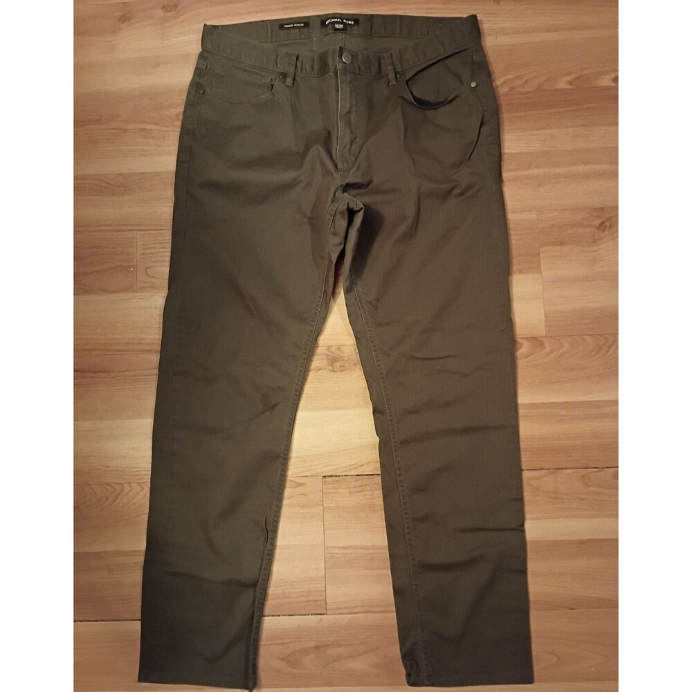 Michael Kors “Parker Slim Fit” Khaki Flat Front Chinos  Pants Mens 34/30